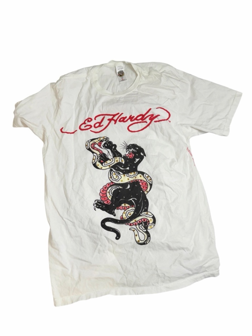 Ed Hardy Y2K Ed Panther Snake Rhinestone White Graphic T-Shirt Large